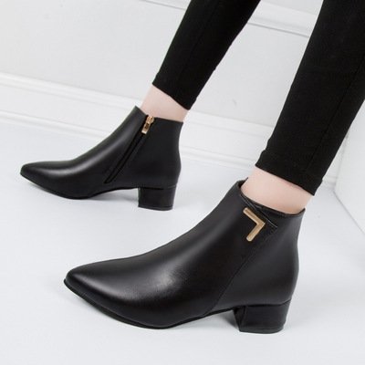 Autumn new frosted Pu middle heel ankle boots color Martin boots thick heel pointed women's Boots
