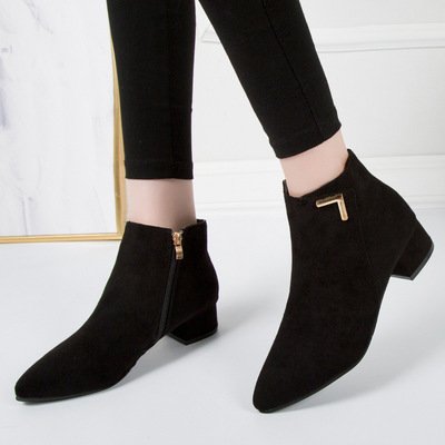 Autumn new frosted Pu middle heel ankle boots color Martin boots thick heel pointed women's Boots