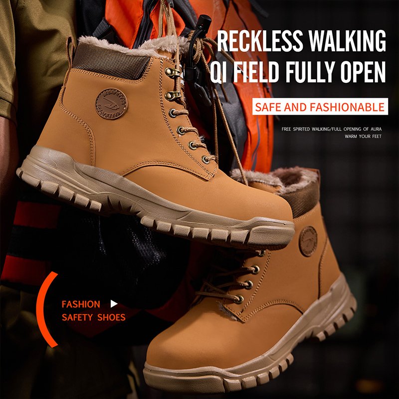 New men's anti smashing and anti stabbing work boots, warm labor protection shoes, boots, tactical safety boots