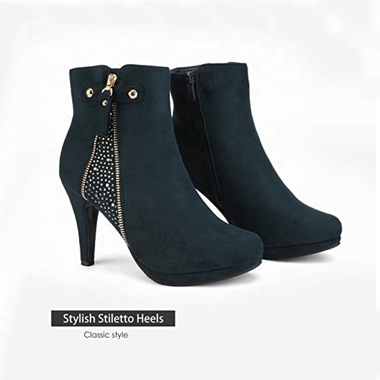 Women Custom Boots Manufacturer Winter Sexy Thin Heel Gold Chain Women High Heel Booties Custom Pointy Toe Ankle Boots For Women