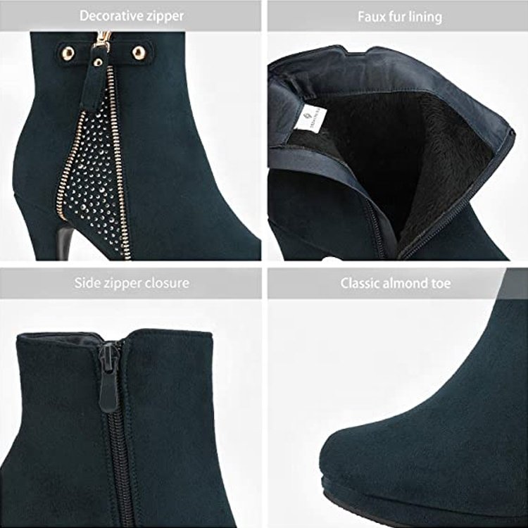 Women Custom Boots Manufacturer Winter Sexy Thin Heel Gold Chain Women High Heel Booties Custom Pointy Toe Ankle Boots For Women