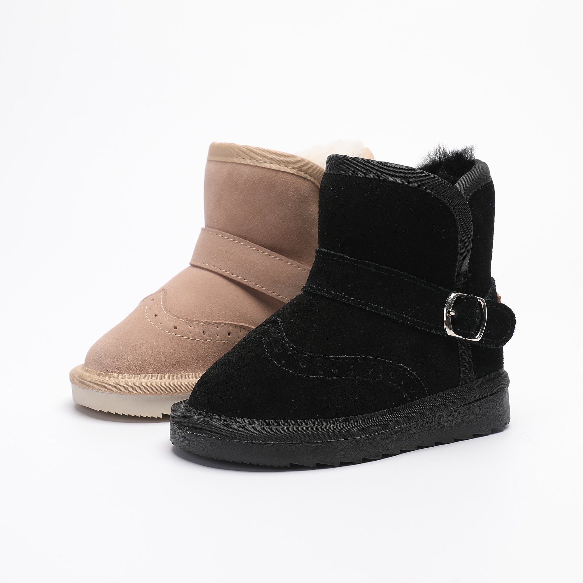 Toddler Girls Suede Leather Winter Boots Warm Fur Lining Non-Slip Snow Shoes for Kids