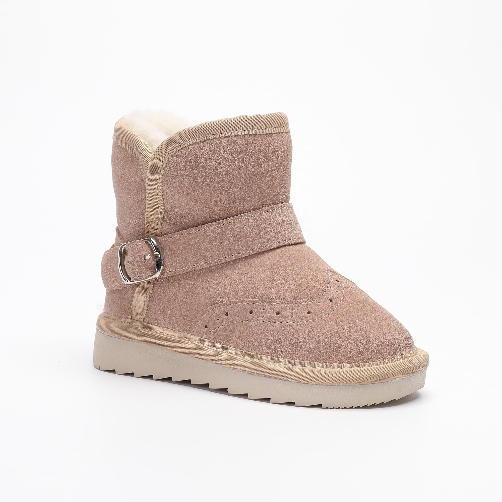 Toddler Girls Suede Leather Winter Boots Warm Fur Lining Non-Slip Snow Shoes for Kids