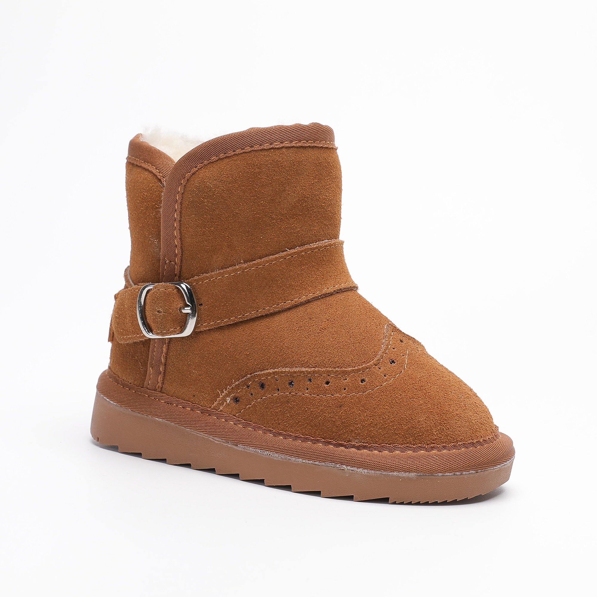 Toddler Girls Suede Leather Winter Boots Warm Fur Lining Non-Slip Snow Shoes for Kids