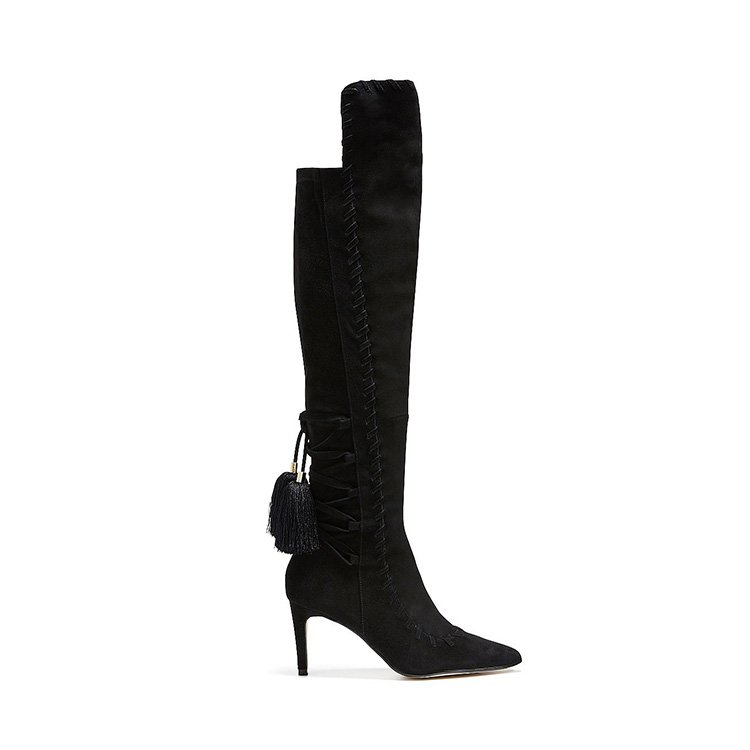 fashion Asymmetric design suede leather pointed toe high heel thigh high boots for ladies women knee high boots