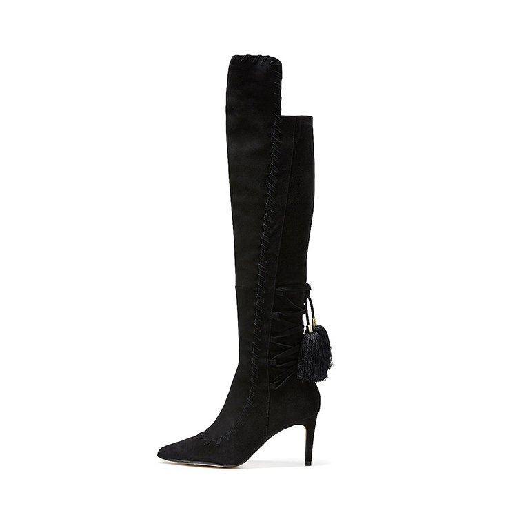 fashion Asymmetric design suede leather pointed toe high heel thigh high boots for ladies women knee high boots