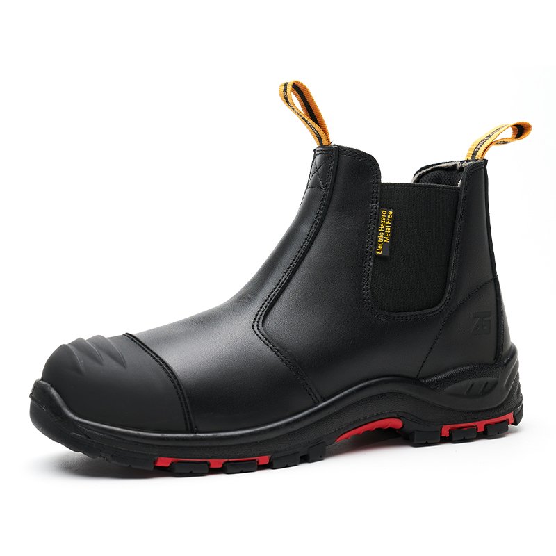 Waterproof Chelsea Industrial Safety Boots Black Genuine Leather Anti-puncture Work Shoes for Men