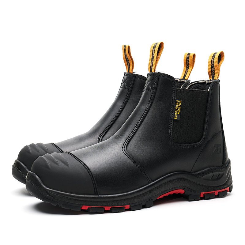Waterproof Chelsea Industrial Safety Boots Black Genuine Leather Anti-puncture Work Shoes for Men