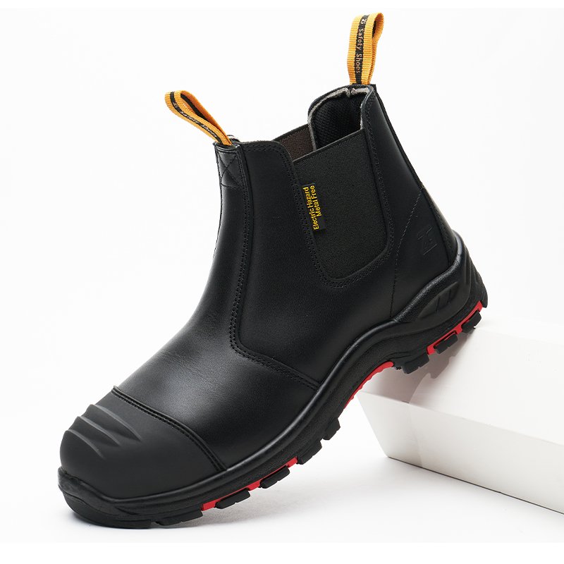 Waterproof Chelsea Industrial Safety Boots Black Genuine Leather Anti-puncture Work Shoes for Men