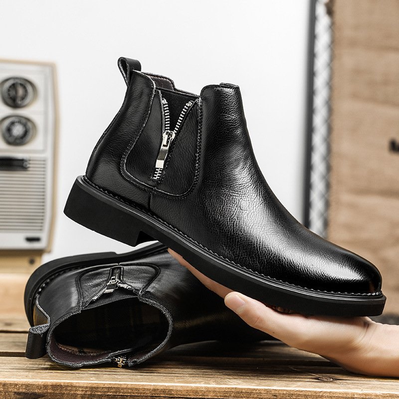 New fashion waterproof non-slip ankle high pointed toe leather Chelsea men's boots