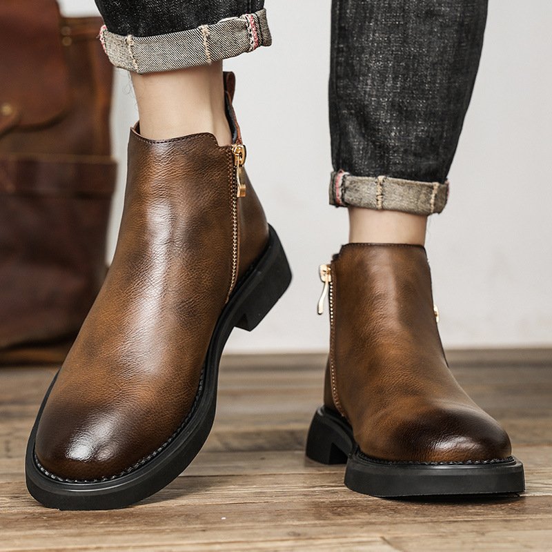 New fashion waterproof non-slip ankle high pointed toe leather Chelsea men's boots