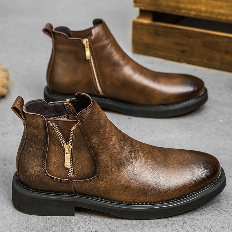 New fashion waterproof non-slip ankle high pointed toe leather Chelsea men's boots