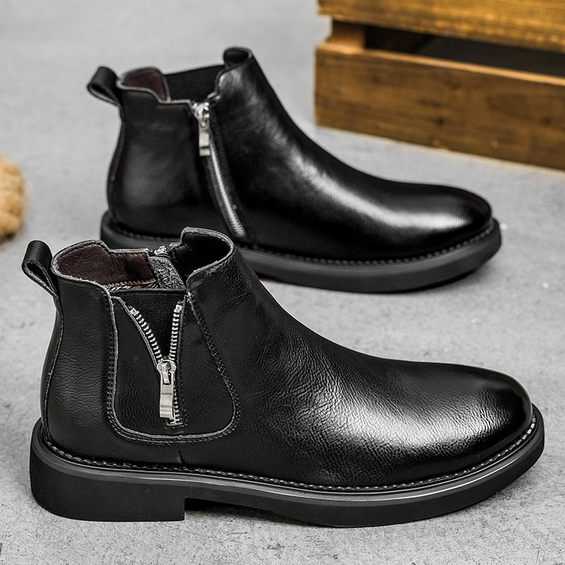 New fashion waterproof non-slip ankle high pointed toe leather Chelsea men's boots