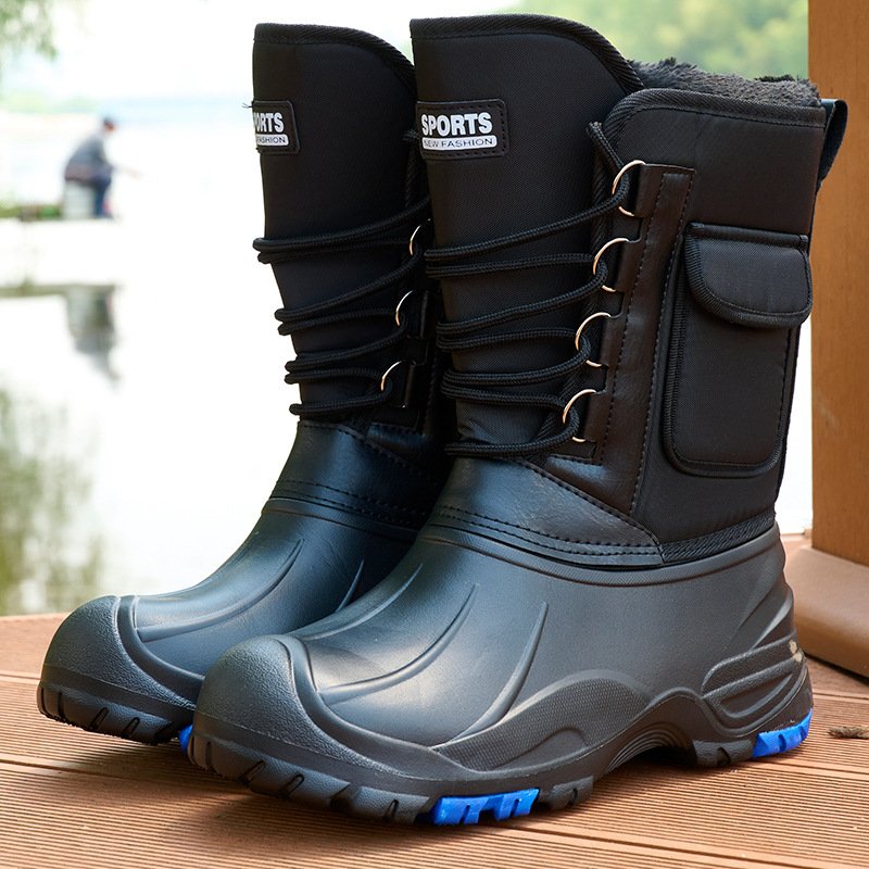 Winter waterproof steel nail out sole snow shoes boots Men's new fishing plush thick lining shoes boots