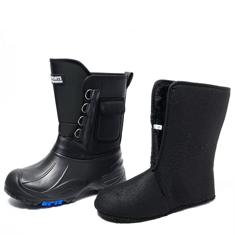 Winter waterproof steel nail out sole snow shoes boots Men's new fishing plush thick lining shoes boots