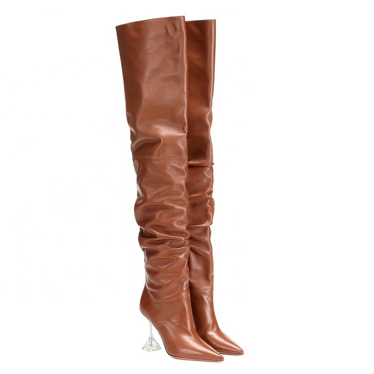 Fashion special clear heel winter lady long shoes women over the knee boots