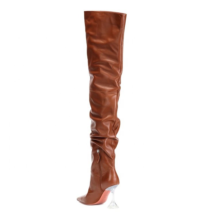 Fashion special clear heel winter lady long shoes women over the knee boots
