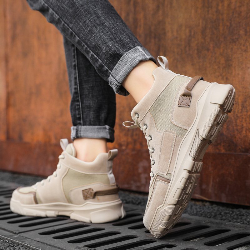 Alisa Fashion Trend Boots For Men High-top Outdoor Boots Lace-up Martin Boots Men Booties Shoes
