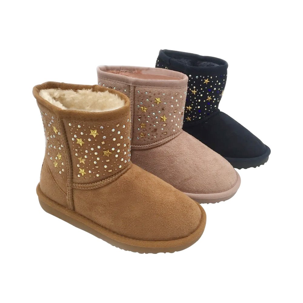 Comfy Girls Fashion Winter Anti-slip Boots Micro Suede Warm Faux Fur Lined Durable Snow Ankle Boots