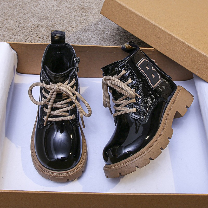 Waterproof Kids Boots Girls Casual Shoes Wholesale Patent Leather Ankle Boots Fashion Thickened Children Walking Boots