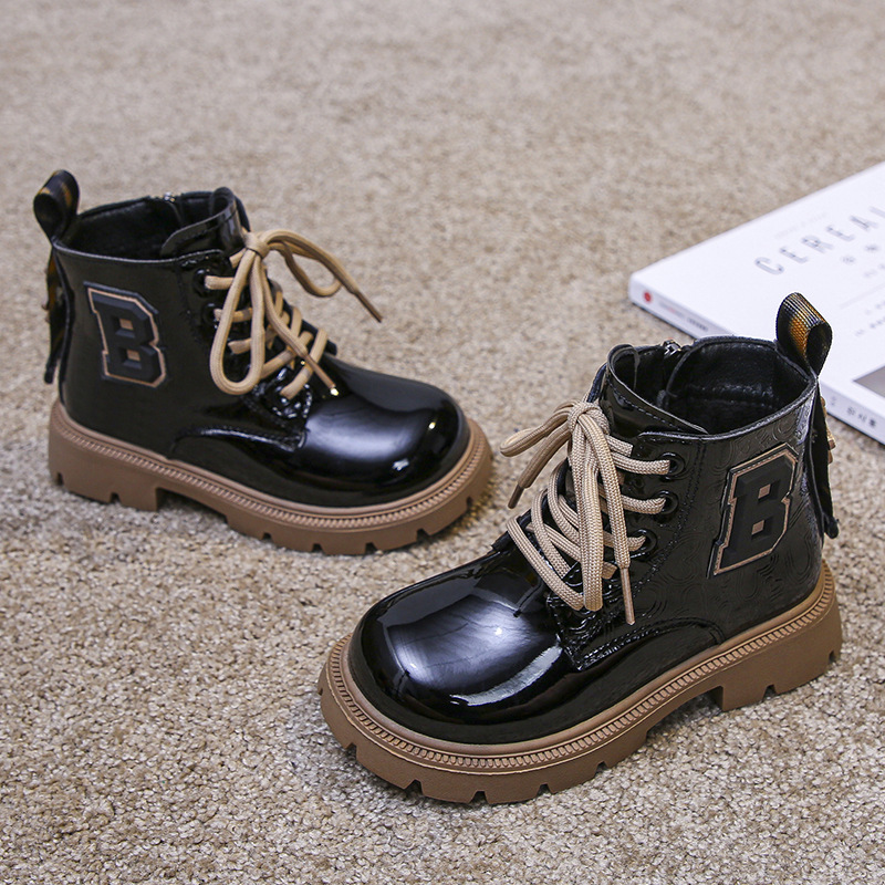 Waterproof Kids Boots Girls Casual Shoes Wholesale Patent Leather Ankle Boots Fashion Thickened Children Walking Boots