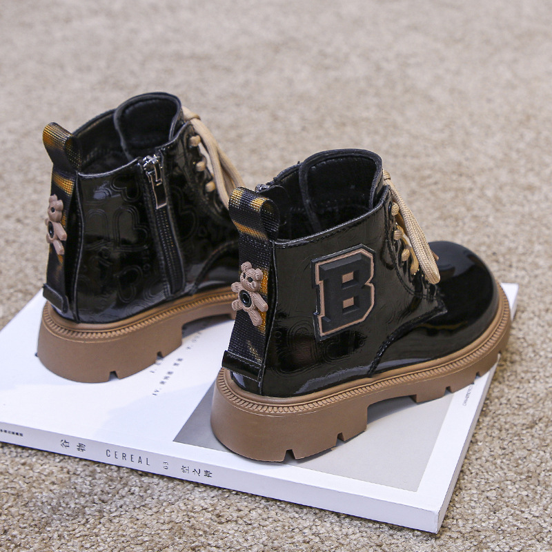 Waterproof Kids Boots Girls Casual Shoes Wholesale Patent Leather Ankle Boots Fashion Thickened Children Walking Boots