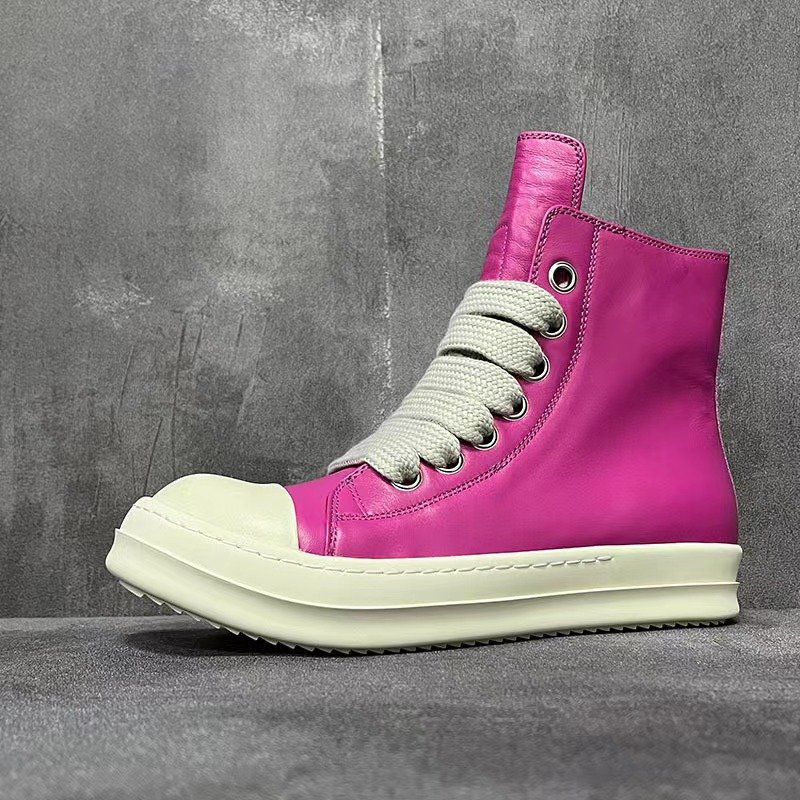 Top quality pink high top wide shoelace shoes genuine leather casual women walking style shoes boot shoes men