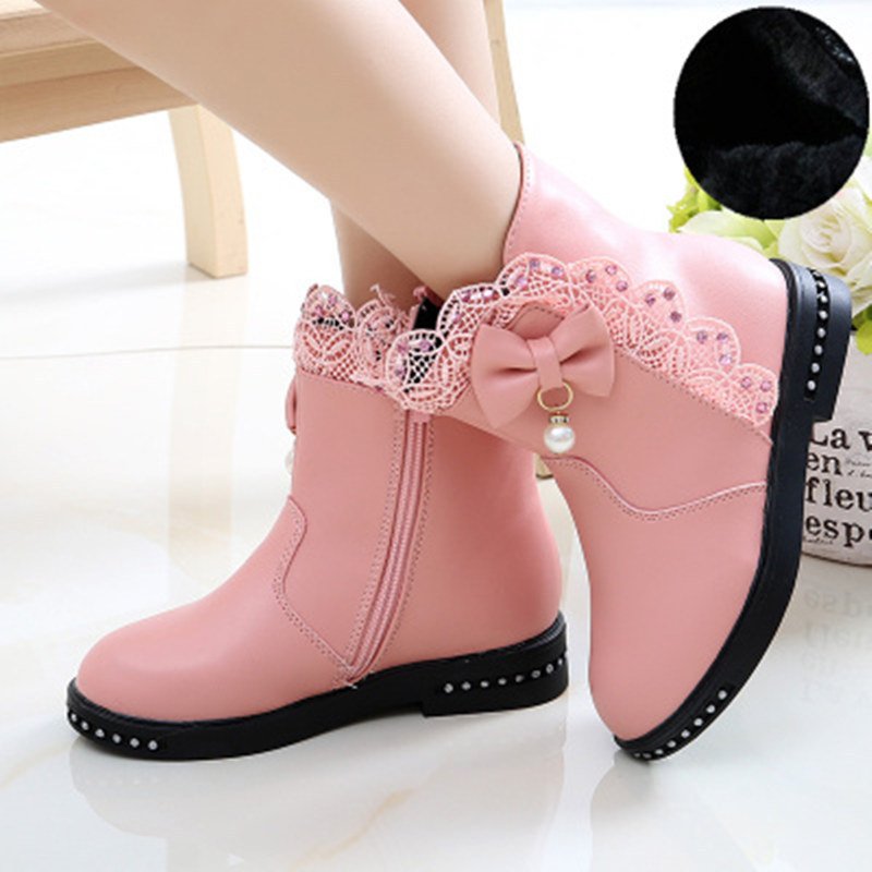 Wholesale Kids Snow Boots Winter Female Fashion Boots Girls Princess Knee-Ankle Boots Child Casual Shoes