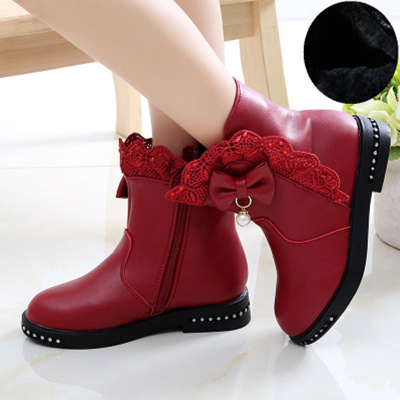 Wholesale Kids Snow Boots Winter Female Fashion Boots Girls Princess Knee-Ankle Boots Child Casual Shoes