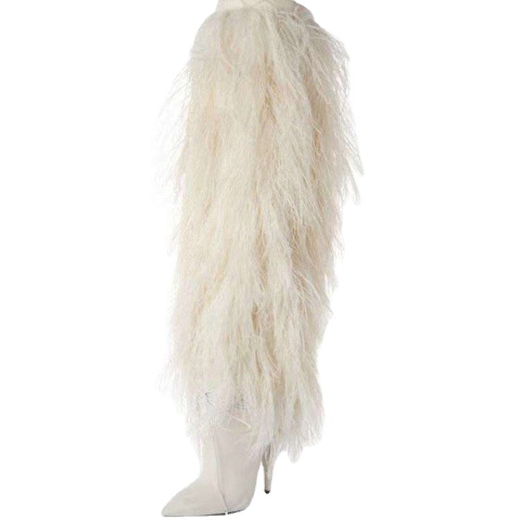 Winter European and American fashion boots pointed toe high heel furry long boots large sizes knee high boots women shoes