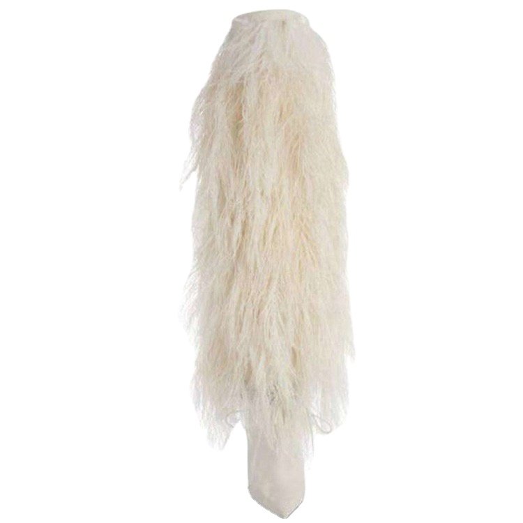 Winter European and American fashion boots pointed toe high heel furry long boots large sizes knee high boots women shoes
