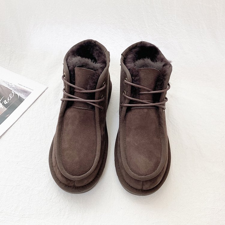 New warm non-slip leather wool men's lace-up snow boots