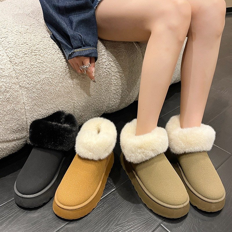 2024 New Women Shoes Thick-Soled Warm Snow Boots Slip-on Comfortable Lazy Casual Plush Cotton Shoes