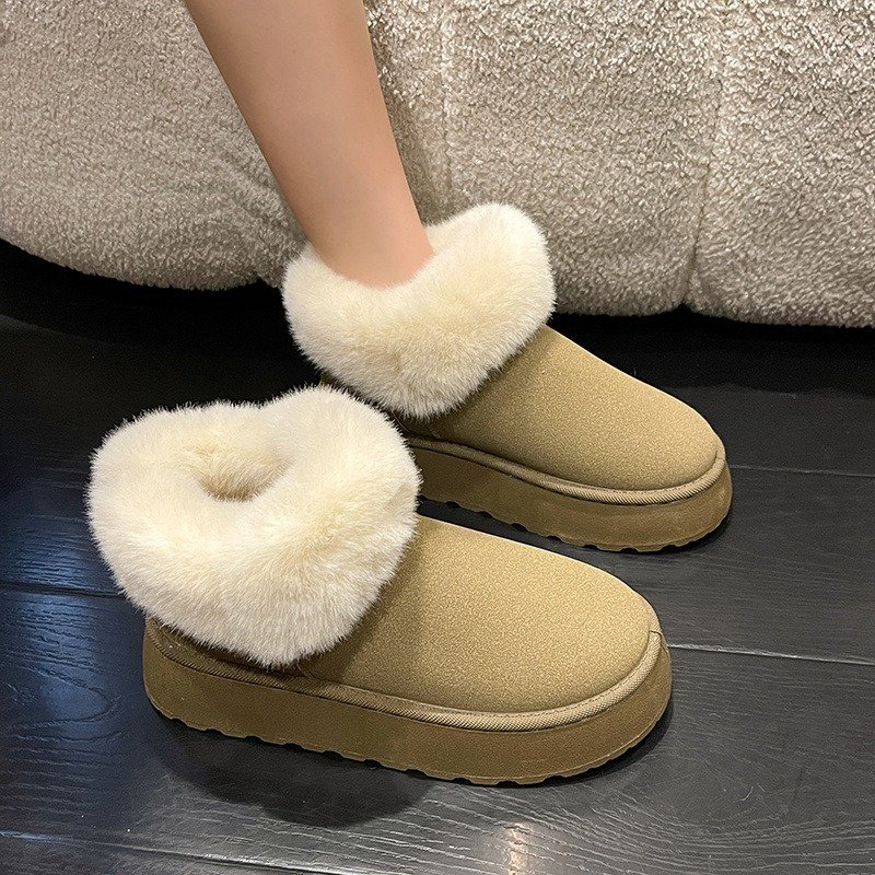 2024 New Women Shoes Thick-Soled Warm Snow Boots Slip-on Comfortable Lazy Casual Plush Cotton Shoes