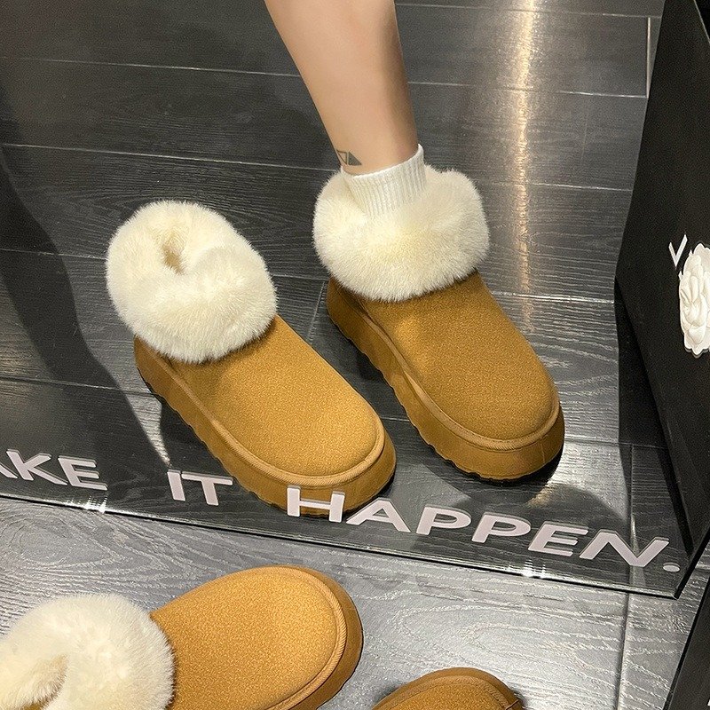 2024 New Women Shoes Thick-Soled Warm Snow Boots Slip-on Comfortable Lazy Casual Plush Cotton Shoes