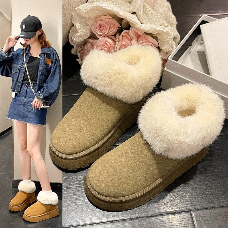 2024 New Women Shoes Thick-Soled Warm Snow Boots Slip-on Comfortable Lazy Casual Plush Cotton Shoes