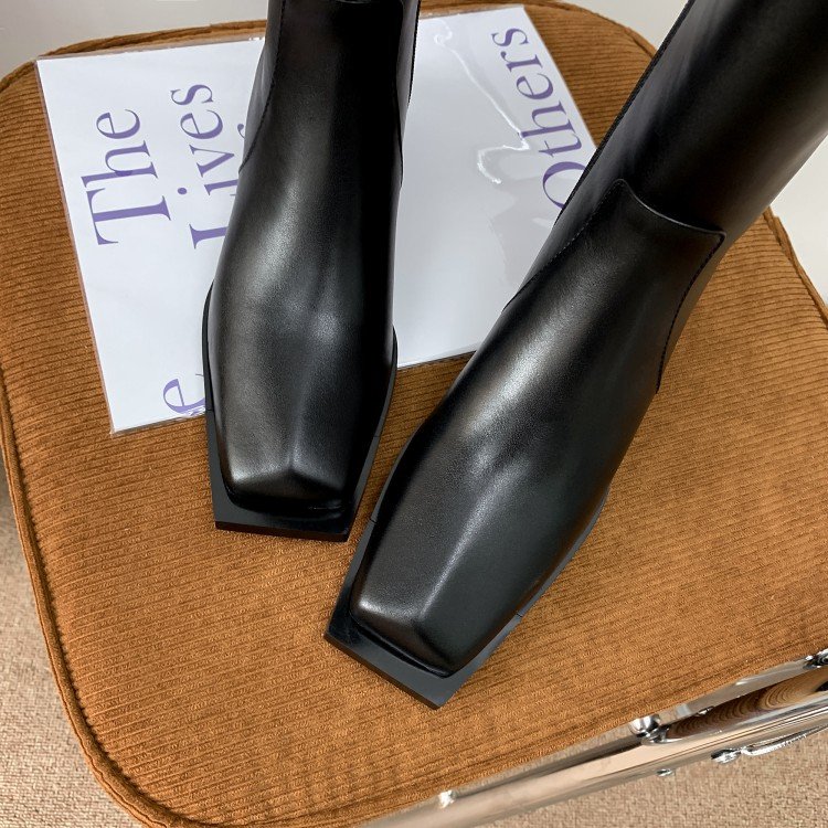 Cialisa Winter Handmade Genuine Leather Riding Boots Fashion Designer Square Toe Knee High Boot Chunky Mid Heels Woman Shoes