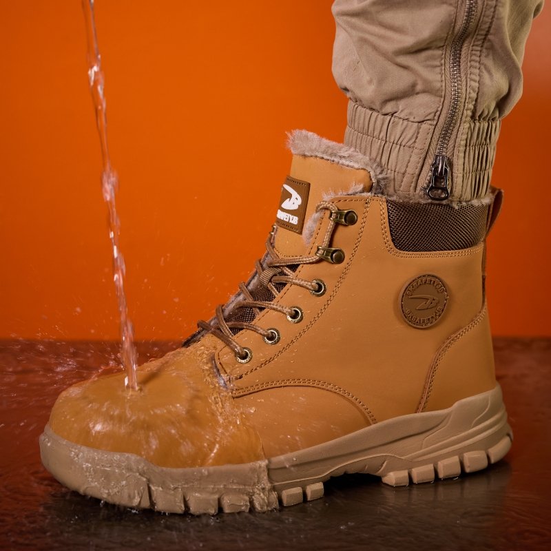 Light weight Steel Toe Leather Work Boots Men's Protective Footwear Safety Shoes Water-proof Keep Warm Winter Safety Boots