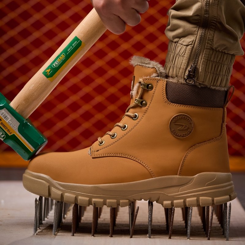 Light weight Steel Toe Leather Work Boots Men's Protective Footwear Safety Shoes Water-proof Keep Warm Winter Safety Boots