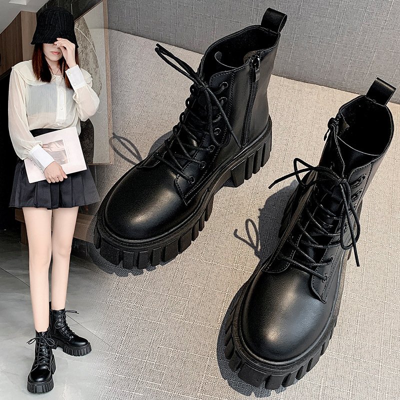 Thick soles with women's lacquer leather boots autumn and winter new leather boots comfortable mid-calf boots for women