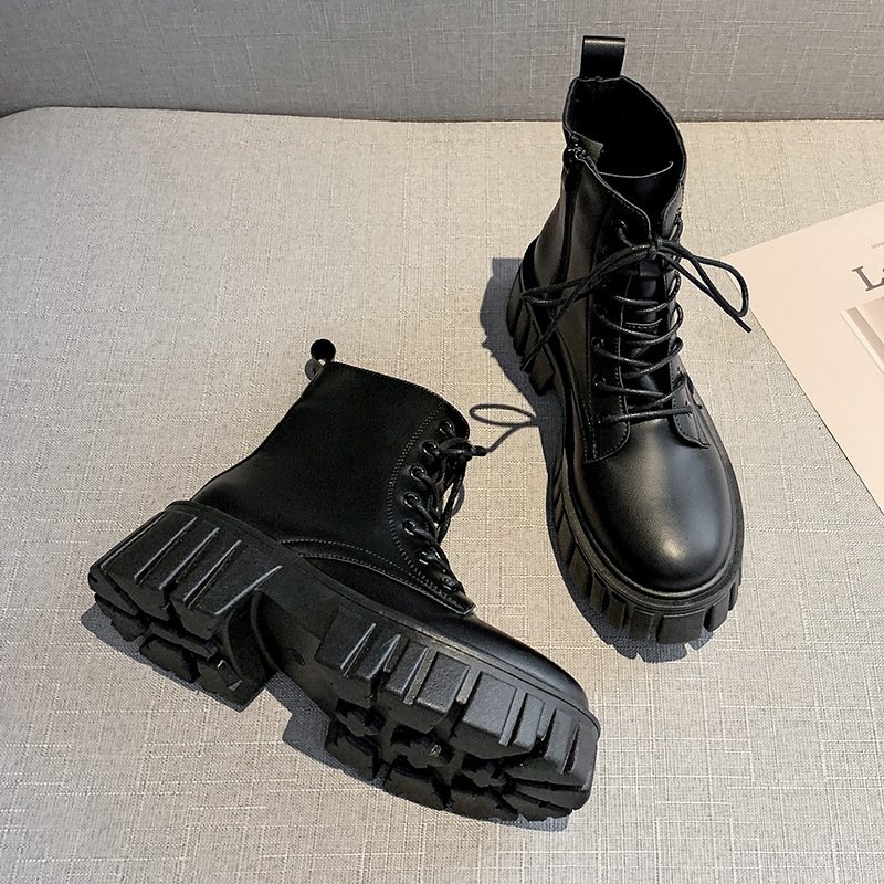 Thick soles with women's lacquer leather boots autumn and winter new leather boots comfortable mid-calf boots for women