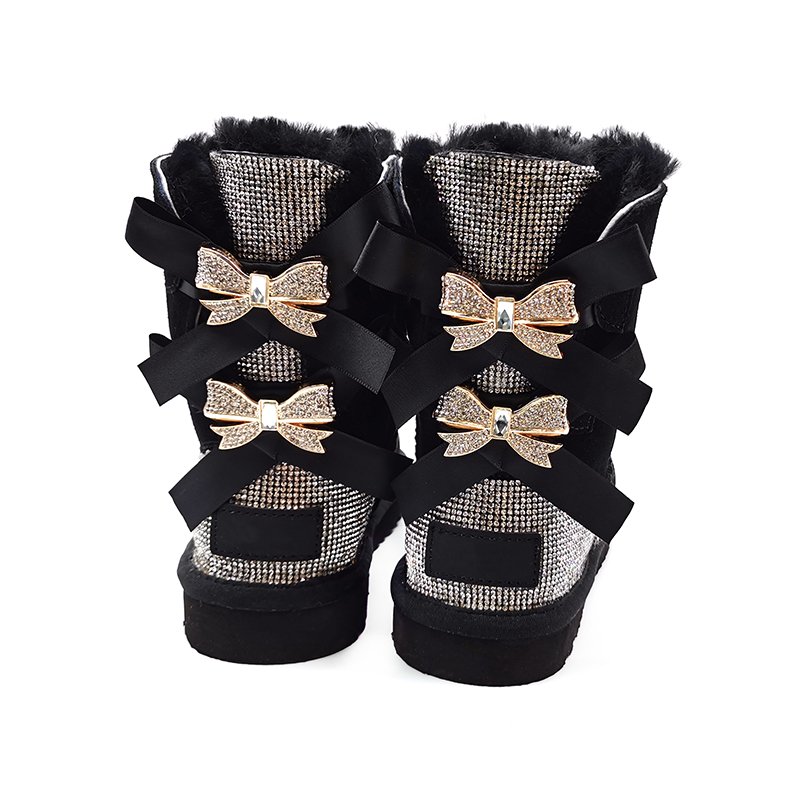 New products wholesale women fur boots ladies winter warm snow boots with two bows with drill