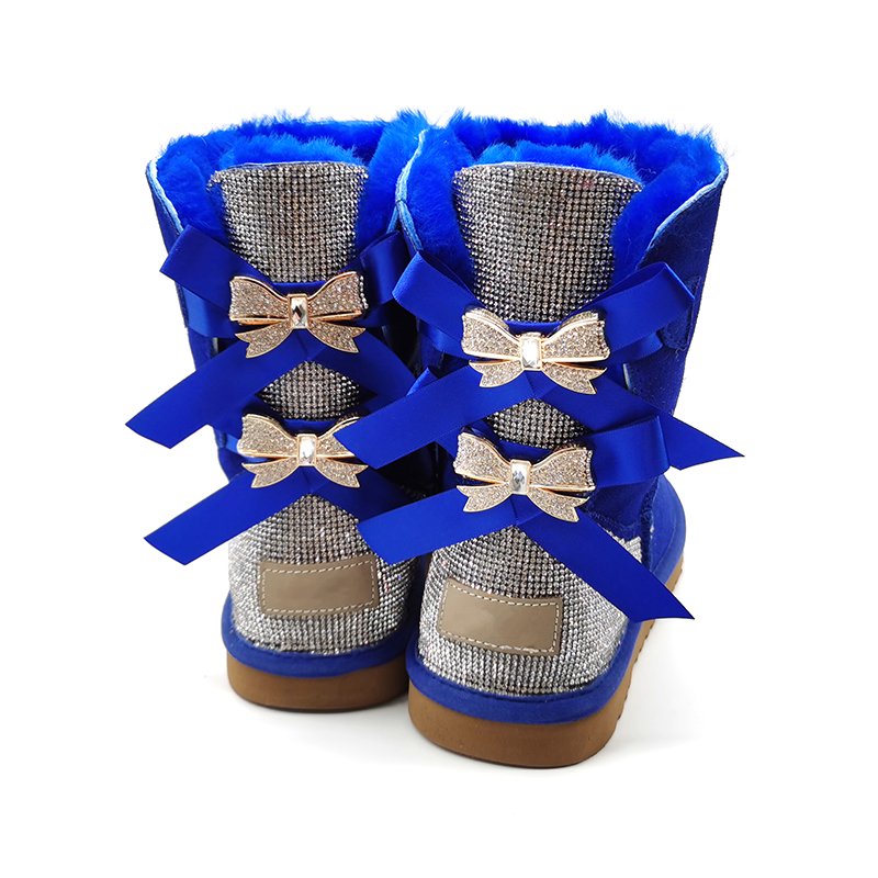 New products wholesale women fur boots ladies winter warm snow boots with two bows with drill