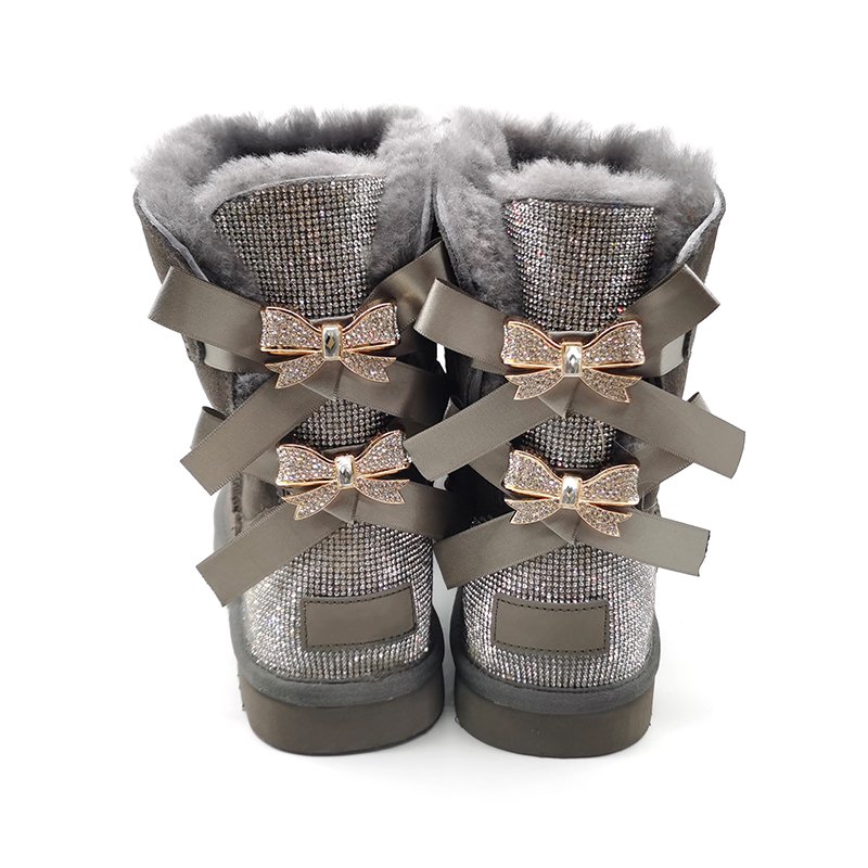 New products wholesale women fur boots ladies winter warm snow boots with two bows with drill