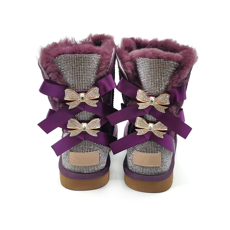New products wholesale women fur boots ladies winter warm snow boots with two bows with drill