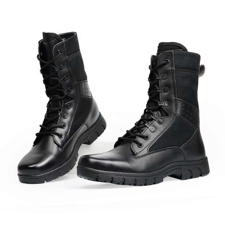 Black Camping Tactical Boots Genuine Leather Lace Up Gothic Leather Boots for Men