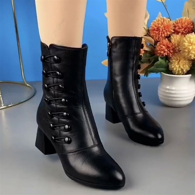 Xuanhui fashion mid-heel mid-leg cotton soft soled mother shoes winter ankle footwear boots heels for women