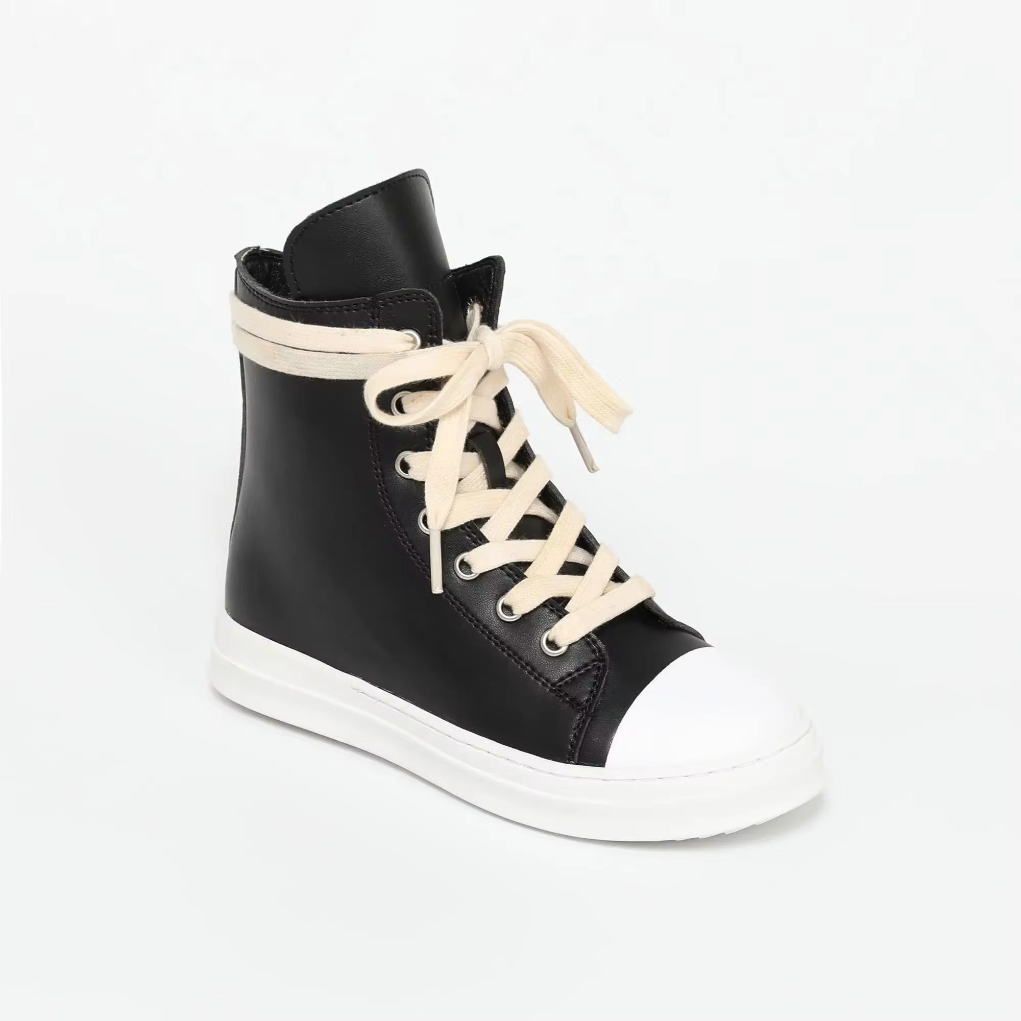 Children High Top Leather Walking Casual Sneaker Boys Girls Ankle Boots Toddler Kids Zipper Thick Wide Laces Designer Shoes