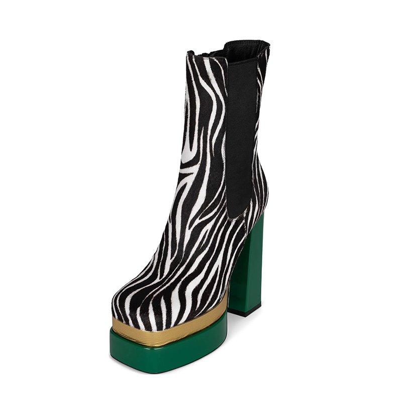 Fashion trend ladies horse hair shoes boots sexy platform high heel boots winter zebra print women boots