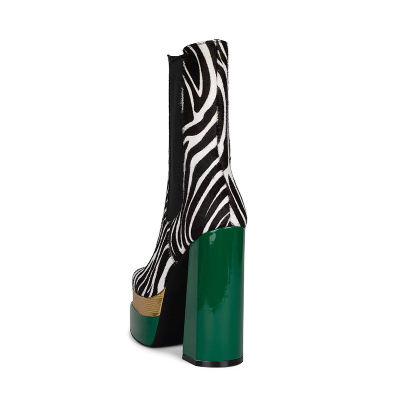 Fashion trend ladies horse hair shoes boots sexy platform high heel boots winter zebra print women boots